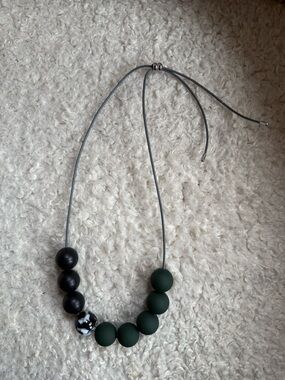 Matte Green and Black Beaded Necklace